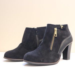 Black Gold Suede Leather Zip-Up Ankle Booties